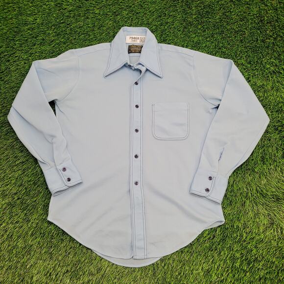 Vintage 80s Disco Hippie Polyester Shirt M 15.5 20x27 Shirttail - Picture 1 of 9